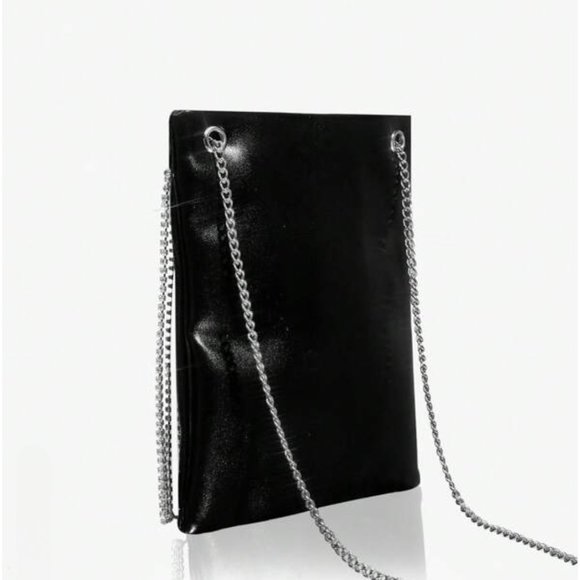 Black Shiny Glitter Bling Rhinestone Vegan Leather Shoulder Bag - Picture 4 of 9